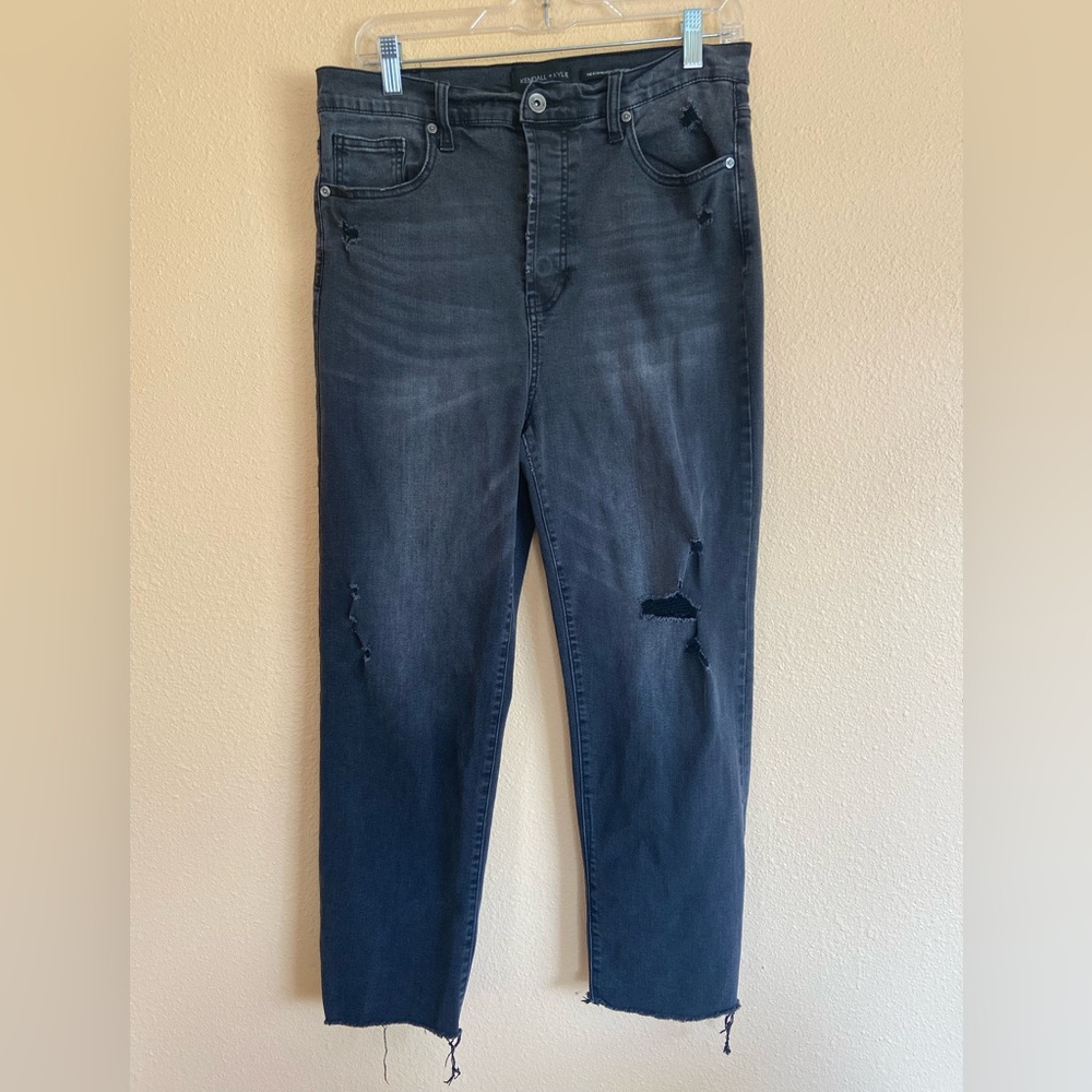 Kendall & Kylie Button Fly The Icon High Rise Distressed Straight Leg Jeans